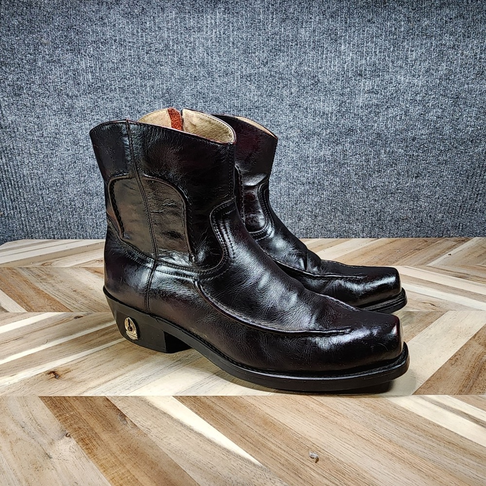 Durango Vintage Leather Ankle Boot Men 9.5 EE WIDE Black Cherry Western Side Zip